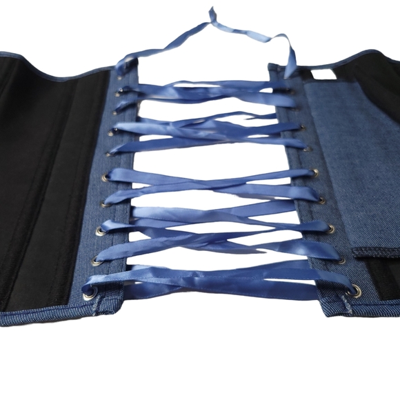 *** SOLD *** Corset in Dark Blue w Boning and Satin Lace-up Back XS - M - Picture 7 of 13